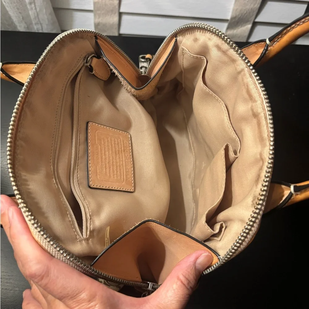 Coach Brown and Tan Signature Satchel - Picture 9 of 14